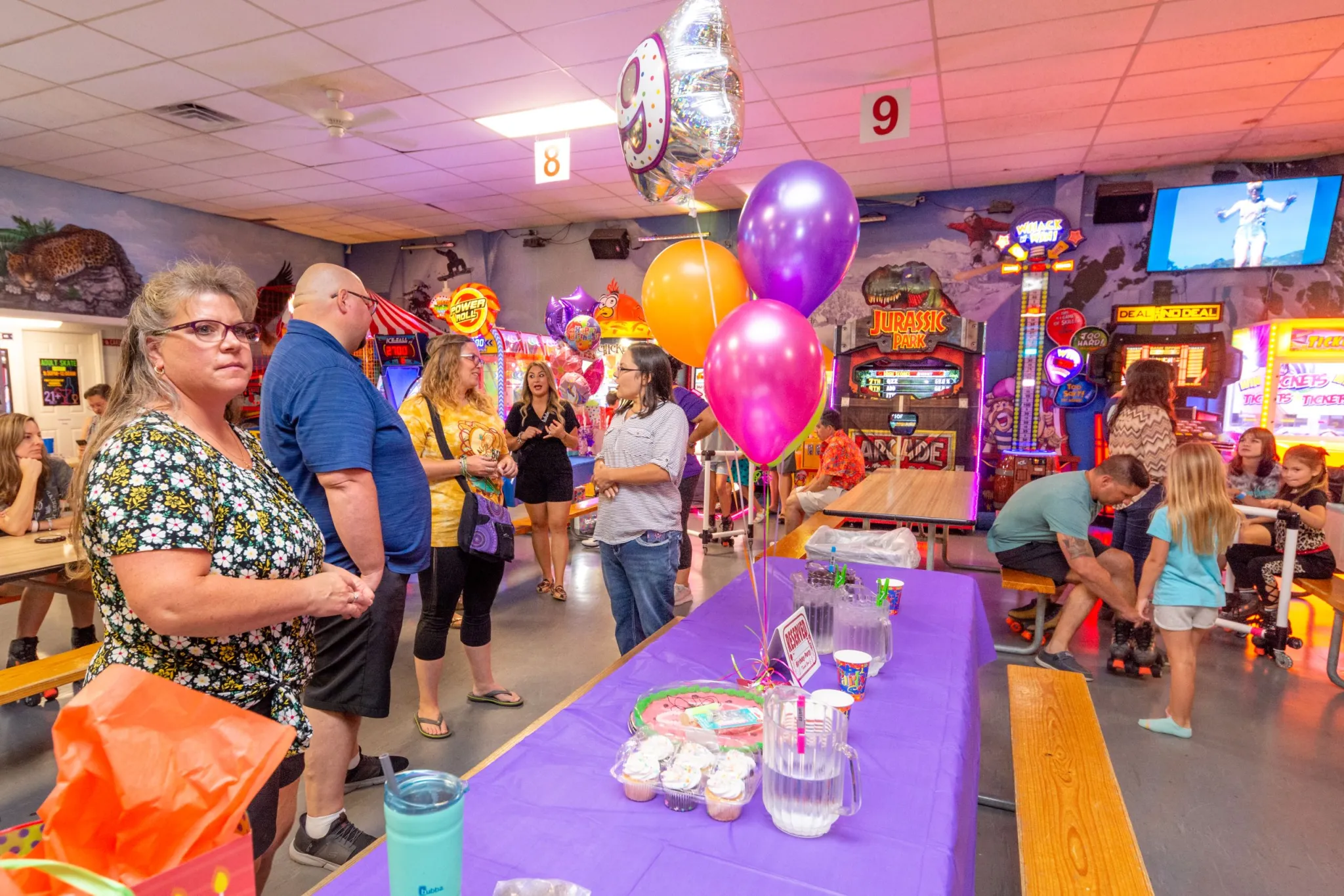Family gathering at entertainment center