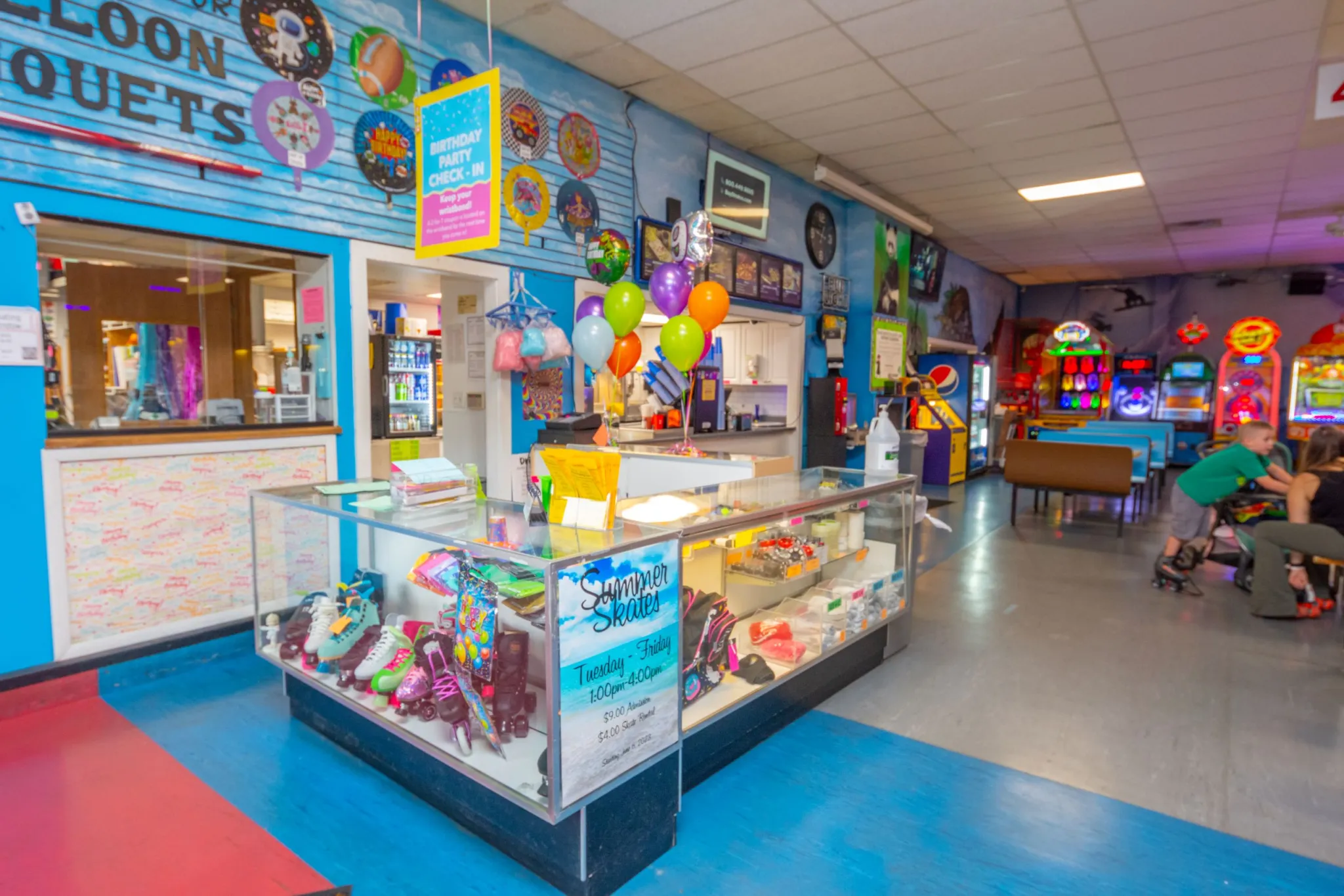 Bright arcade interior with game machines