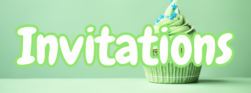 Green cupcake with "Invitations" text overlay