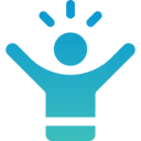 Celebratory blue figure with raised arms